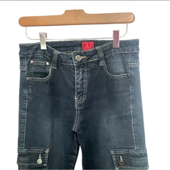 V Cristina Light Wash Cargo Jeans Straight Leg Side Pockets Distressed Detail - Picture 3 of 7